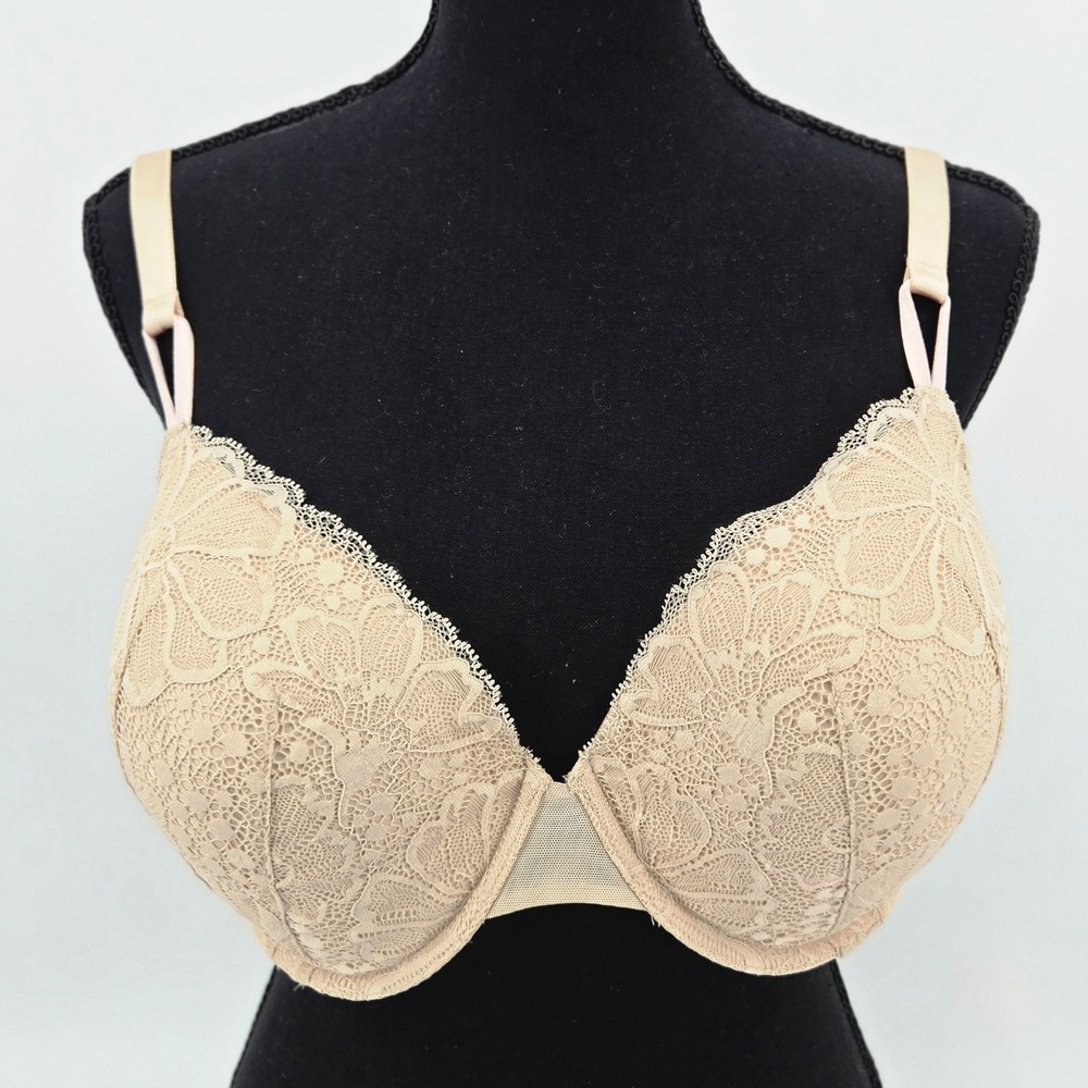 Victoria's Secret Lined Demi Bra Nude Beige Floral Lace Whimsigoth Coquette 38DD